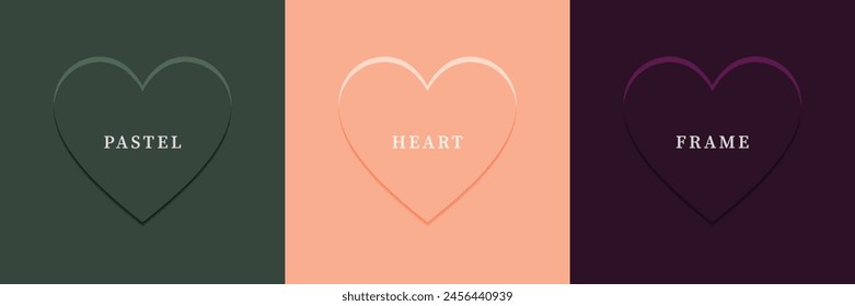 Conjunto de corazón abstracto 3D, diseño de marco de forma de corazón 3D de diferente color. Colección de telón de fondo geométrico para la exhibición del producto cosmético. Vista superior. Ilustración vectorial