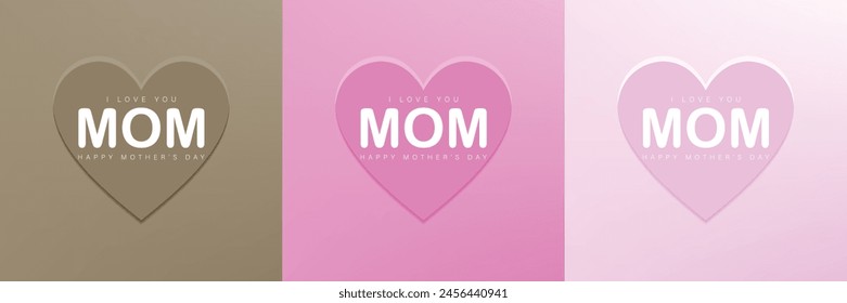 Set of abstract 3D heart, different color 3D heart shape frame design. Collection of geometric backdrop for cosmetic product display. Top view. Vector illustration