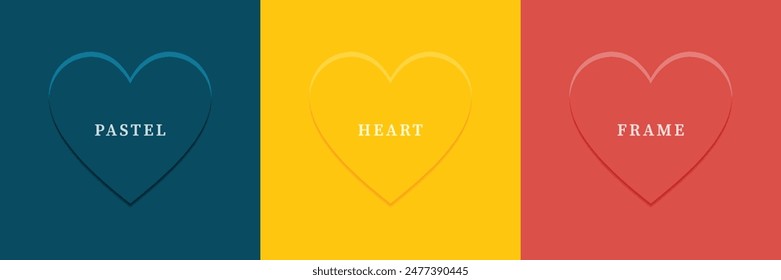 Set of abstract 3D heart, different color 3D heart shape frame design. Collection of geometric backdrop for cosmetic product display. Top view. Vector illustration
