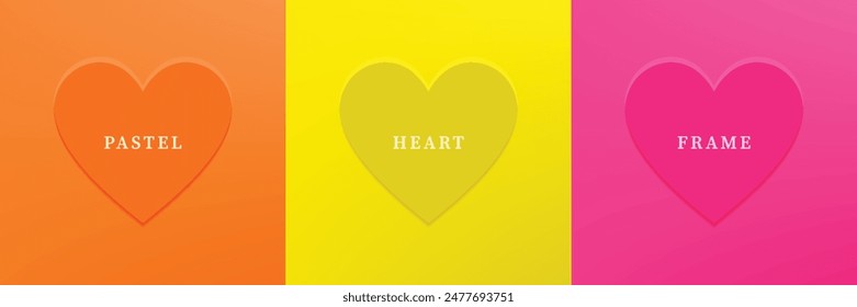 Conjunto de corazón abstracto 3D, diseño de marco de forma de corazón 3D de diferente color. Colección de telón de fondo geométrico para la exhibición del producto cosmético. Vista superior. Ilustración vectorial