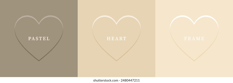Set of abstract 3D heart, different color 3D heart shape frame design. Collection of geometric backdrop for cosmetic product display. Top view. Vector illustration