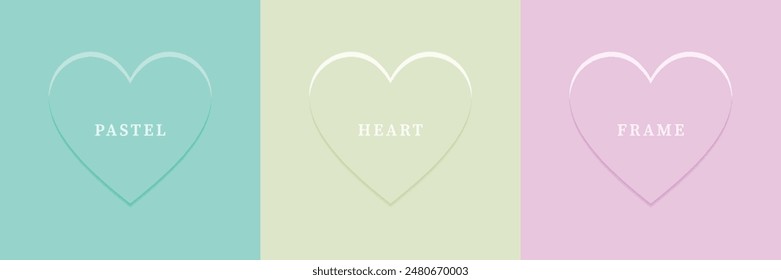 Conjunto de corazón abstracto 3D, diseño de marco de forma de corazón 3D de diferente color. Colección de telón de fondo geométrico para la exhibición del producto cosmético. Vista superior. Ilustración vectorial