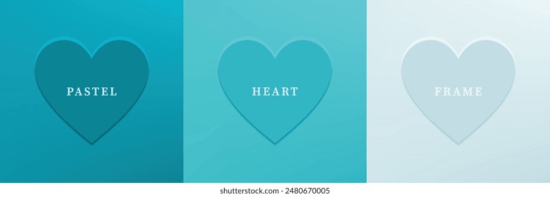 Conjunto de corazón abstracto 3D, diseño de marco de forma de corazón 3D de diferente color. Colección de telón de fondo geométrico para la exhibición del producto cosmético. Vista superior. Ilustración vectorial