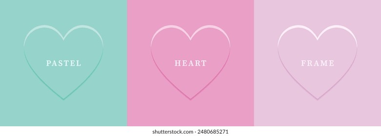 Conjunto de corazón abstracto 3D, diseño de marco de forma de corazón 3D de diferente color. Colección de telón de fondo geométrico para la exhibición del producto cosmético. Vista superior. Ilustración vectorial