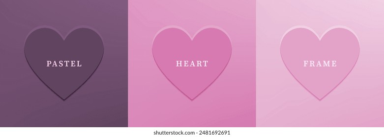 Conjunto de corazón abstracto 3D, diseño de marco de forma de corazón 3D de diferente color. Colección de telón de fondo geométrico para la exhibición del producto cosmético. Vista superior. Ilustración vectorial
