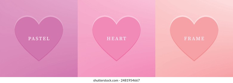 Conjunto de corazón abstracto 3D, diseño de marco de forma de corazón 3D de diferente color. Colección de telón de fondo geométrico para la exhibición del producto cosmético. Vista superior. Ilustración vectorial