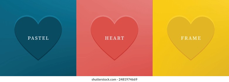Conjunto de corazón abstracto 3D, diseño de marco de forma de corazón 3D de diferente color. Colección de telón de fondo geométrico para la exhibición del producto cosmético. Vista superior. Ilustración vectorial