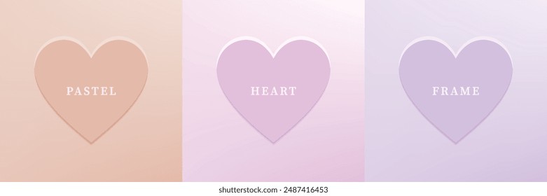 Conjunto de corazón abstracto 3D, diseño de marco de forma de corazón 3D de diferente color. Colección de telón de fondo geométrico para la exhibición del producto cosmético. Vista superior. Ilustración vectorial