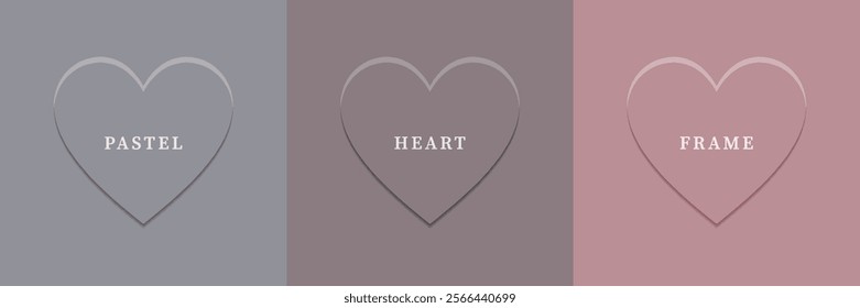 Set of abstract 3D heart, different color 3D heart shape frame design. Collection of geometric backdrop for cosmetic product display. Top view. Vector illustration