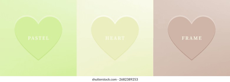 Conjunto de corazón abstracto 3D, diseño de marco de forma de corazón 3D de diferente color. Colección de fondo geométrico para la exhibición cosmética del producto. Vista superior. Ilustración vectorial
