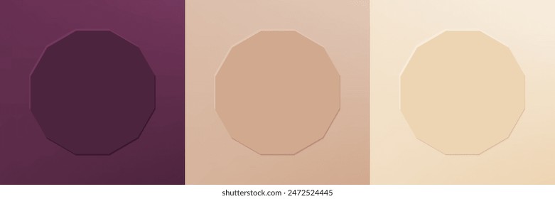 Conjunto de diseño abstracto del marco del hexágono 3d para el producto cosmético. Colección de fondo geométrico mínimo con espacio de copia. Vista superior. Vector EPS10