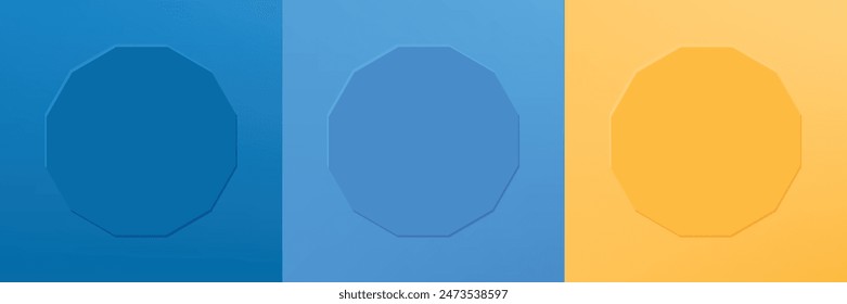 Set von abstrakten 3D-Sechseck-Rahmen-Design für kosmetische Produkte. Kollektion mit minimalem geometrischem Hintergrund und Kopierraum. Szene von oben anzeigen. Vektorgrafik EPS10