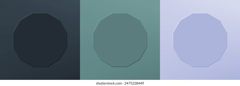 Set of abstract 3d hexagon frame design for cosmetic product. Collection of minimal geometric background with copy space. Top view scene. Vector EPS10