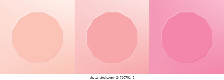 Set of abstract 3d hexagon frame design for cosmetic product. Collection of minimal geometric background with copy space. Top view scene. Vector EPS10