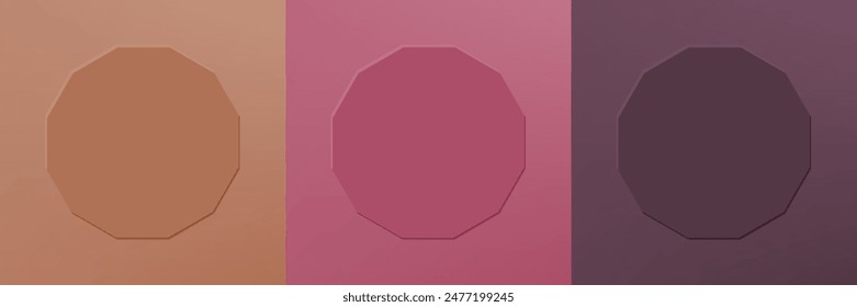 Set of abstract 3d hexagon frame design for cosmetic product. Collection of minimal geometric background with copy space. Top view scene. Vector EPS10