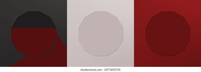 Set von abstrakten 3D-Sechseck-Rahmen-Design für kosmetische Produkte. Kollektion mit minimalem geometrischem Hintergrund und Kopierraum. Szene von oben anzeigen. Vektorgrafik EPS10