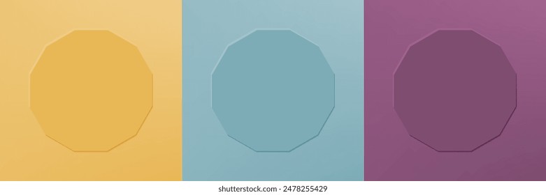 Set von abstrakten 3D-Sechseck-Rahmen-Design für kosmetische Produkte. Kollektion mit minimalem geometrischem Hintergrund und Kopierraum. Szene von oben anzeigen. Vektorgrafik EPS10
