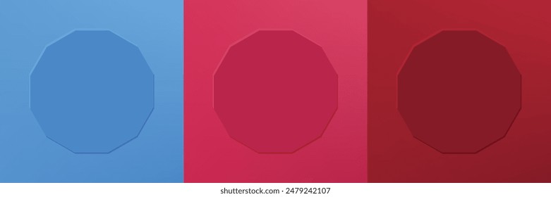 Set of abstract 3d hexagon frame design for cosmetic product. Collection of minimal geometric background with copy space. Top view scene. Vector EPS10