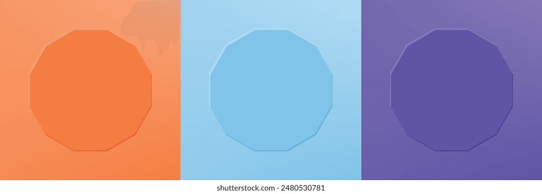 Set of abstract 3d hexagon frame design for cosmetic product. Collection of minimal geometric background with copy space. Top view scene. Vector EPS10