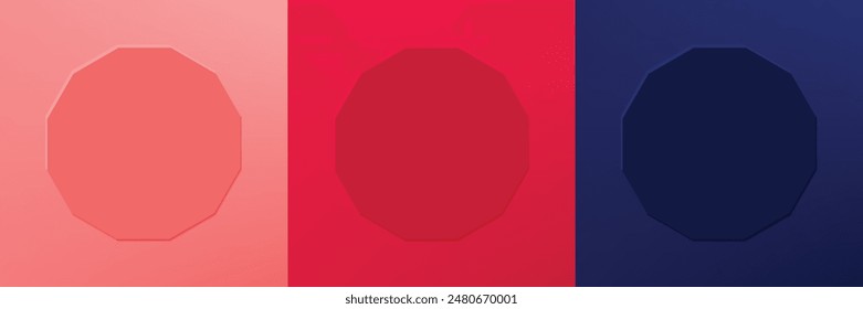 Set of abstract 3d hexagon frame design for cosmetic product. Collection of minimal geometric background with copy space. Top view scene. Vector EPS10