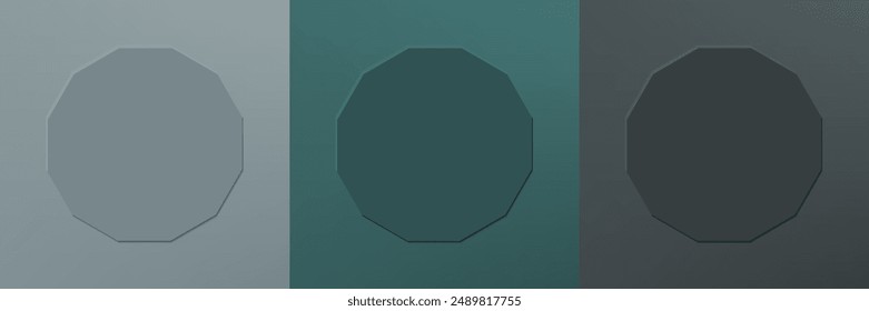 Set of abstract 3d hexagon frame design for cosmetic product. Collection of minimal geometric background with copy space. Top view scene. Vector EPS10