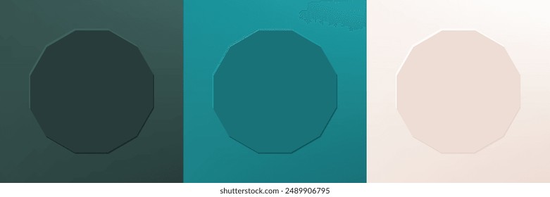 Set of abstract 3d hexagon frame design for cosmetic product. Collection of minimal geometric background with copy space. Top view scene. Vector EPS10
