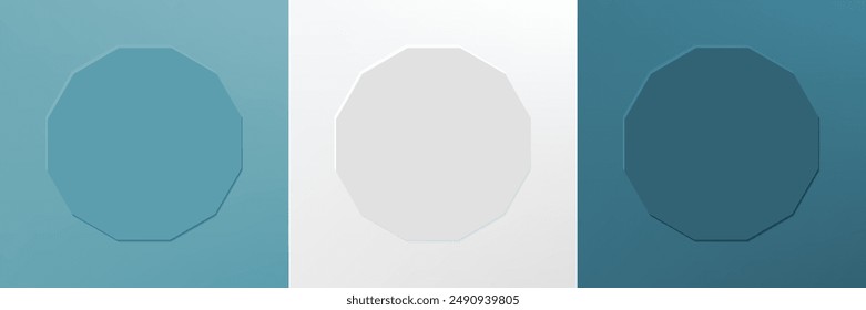 Set of abstract 3d hexagon frame design for cosmetic product. Collection of minimal geometric background with copy space. Top view scene. Vector EPS10