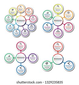 Set of Abstract 3D Infographic Template with 6 steps for success. Business circle template with options for brochure, diagram, workflow, timeline, web design.