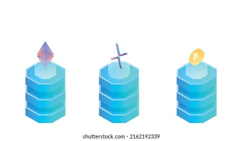 set of abstract 3D isometric ETH ,Cryptocurrency ,Ripple vector illustration