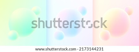 Set of abstract 3D liquid fluid blue, pink, green and yellow color background. Creative minimal sphere balls or bubble trendy colorful gradient design for cover brochure, flyer, poster, banner web.