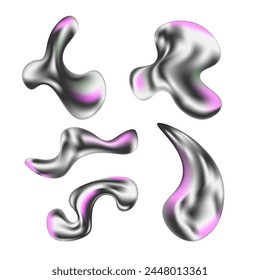 A set of abstract 3D liquid shapes. Drops of water or metal iridescent by reflection of light