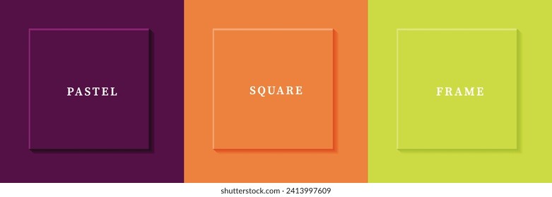 Set of abstract 3D luxry square frame border design. Collection of geometric scene for cosmetic product. Elements for design. Top view of podium or pedestal. EPS10 vector.