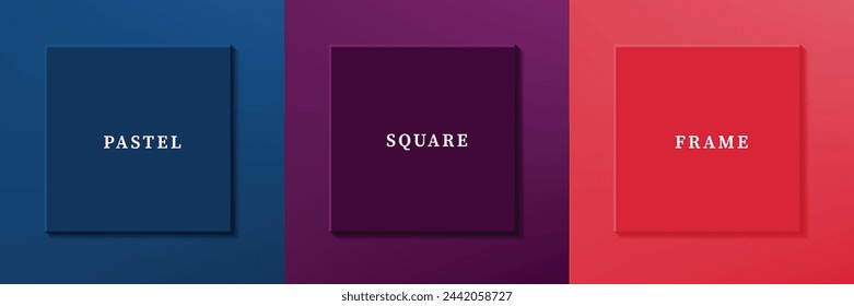 Set of abstract 3D luxry square frame border design. Collection of geometric scene for cosmetic product. Elements for design. Top view of podium or pedestal. EPS10 vector.