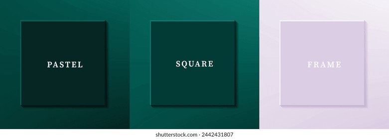 Set of abstract 3D luxry square frame border design. Collection of geometric scene for cosmetic product. Elements for design. Top view of podium or pedestal. EPS10 vector.