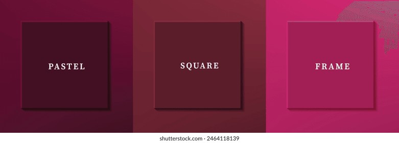 Set of abstract 3D luxry square frame border design. Collection of geometric scene for cosmetic product. Elements for design. Top view of podium or pedestal. EPS10 vector.