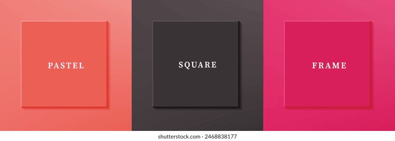 Set of abstract 3D luxry square frame border design. Collection of geometric scene for cosmetic product. Elements for design. Top view of podium or pedestal. EPS10 vector.