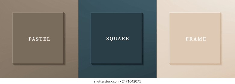 Set of abstract 3D luxry square frame border design. Collection of geometric scene for cosmetic product. Elements for design. Top view of podium or pedestal. EPS10 vector.