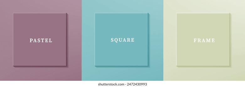 Set of abstract 3D luxry square frame border design. Collection of geometric scene for cosmetic product. Elements for design. Top view of podium or pedestal. EPS10 vector.