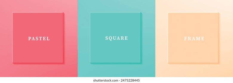 Set of abstract 3D luxry square frame border design. Collection of geometric scene for cosmetic product. Elements for design. Top view of podium or pedestal. EPS10 vector.