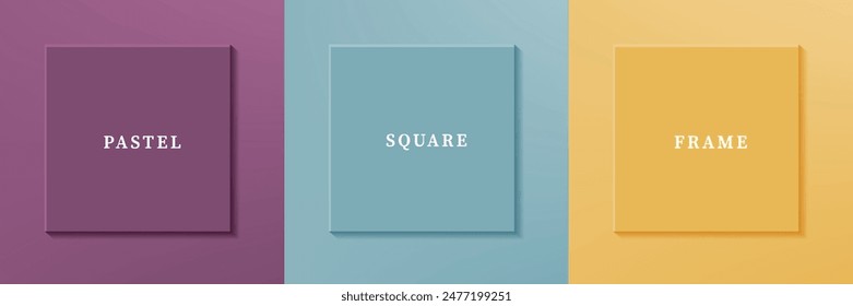 Set of abstract 3D luxry square frame border design. Collection of geometric scene for cosmetic product. Elements for design. Top view of podium or pedestal. EPS10 vector.