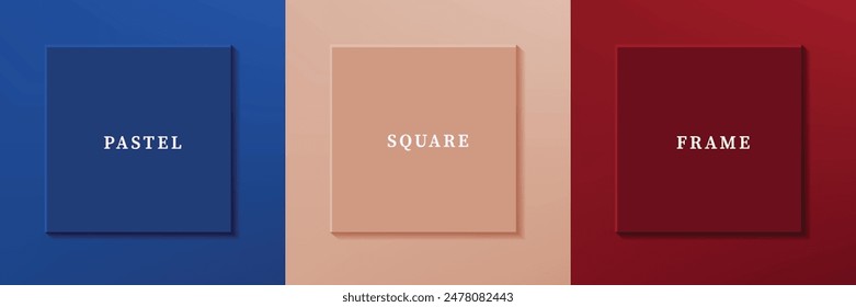 Set of abstract 3D luxry square frame border design. Collection of geometric scene for cosmetic product. Elements for design. Top view of podium or pedestal. EPS10 vector.