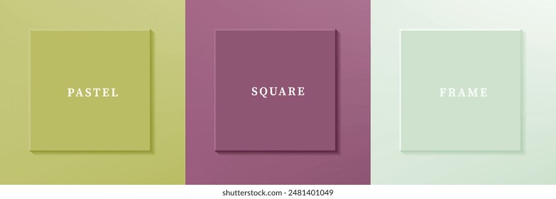 Set of abstract 3D luxry square frame border design. Collection of geometric scene for cosmetic product. Elements for design. Top view of podium or pedestal. EPS10 vector.