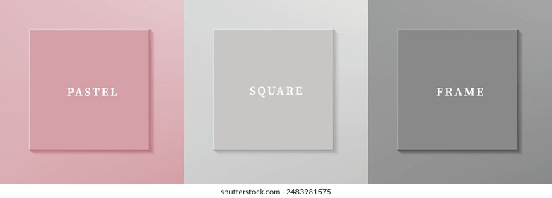 Set of abstract 3D luxry square frame border design. Collection of geometric scene for cosmetic product. Elements for design. Top view of podium or pedestal. EPS10 vector.