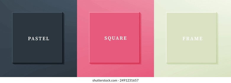 Set of abstract 3D luxry square frame border design. Collection of geometric scene for cosmetic product. Elements for design. Top view of podium or pedestal. EPS10 vector.