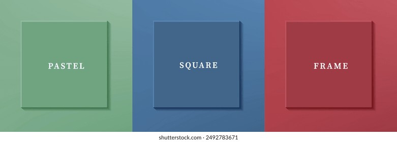 Set von abstrakten 3D luxuriösen quadratischen Rahmen Rand Design. Kollektion einer geometrischen Szene für ein kosmetisches Produkt. Elemente für Design. Draufsicht auf Podium oder Podest. EPS10-Vektorgrafik.