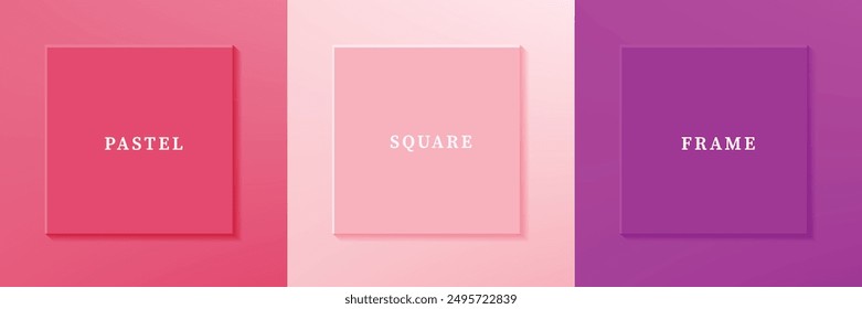 Set of abstract 3D luxry square frame border design. Collection of geometric scene for cosmetic product. Elements for design. Top view of podium or pedestal. EPS10 vector.
