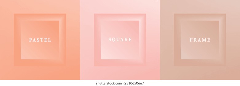Set of abstract 3D luxry square frame border design. Collection of geometric scene for cosmetic product. Elements for design. Top view of podium or pedestal. EPS10 vector.