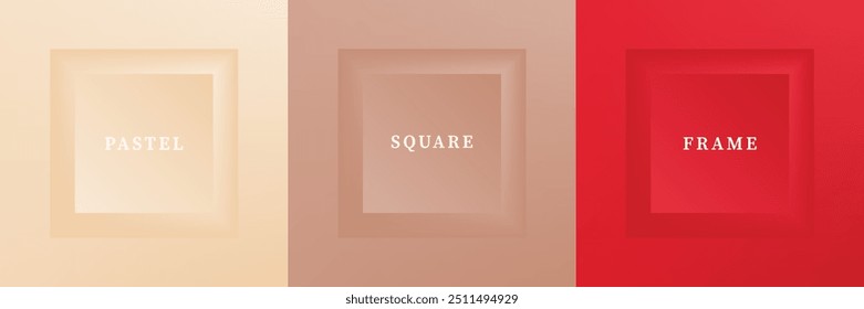 Set of abstract 3D luxry square frame border design. Collection of geometric scene for cosmetic product. Elements for design. Top view of podium or pedestal. EPS10 vector.