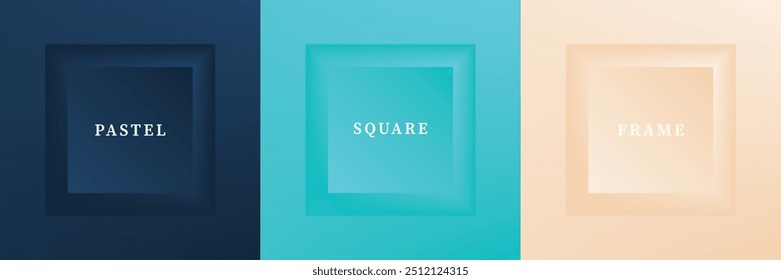 Conjunto de diseño abstracto de borde de marco cuadrado de lujo 3D. Colección de la escena geométrica para el producto cosmético. Elementos para el diseño. Vista superior del podio o pedestal. Vector EPS10.