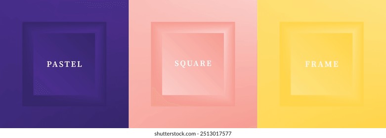 Set of abstract 3D luxry square frame border design. Collection of geometric scene for cosmetic product. Elements for design. Top view of podium or pedestal. EPS10 vector.